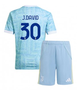 Günstige Juventus Jonathan David #30 Auswärts Trikotsatzt Kinder 2025-26 Kurzarm (+ Kurze Hosen)